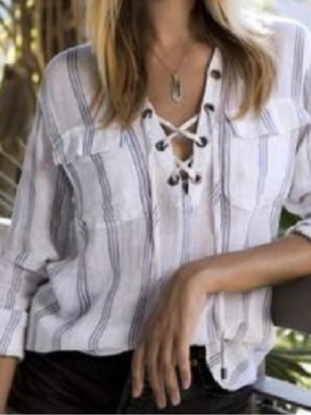 Rails Mateo Flamenco Stripe Lace Up Button Up Shirt Size M